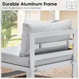 RADIATA 6 Person Large Modern Aluminum Outdoor Patio Furniture Set with Fireplace, 29" Wide Deep Seating, U Shaped Combo Sectional Couch, Water Resistant Conversation Set for Backyard Terrace, White RADIATA