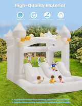 BUPPLEE Inflatable White Bounce House Jumping Castle with 480W Air Blower, 13x8x8FT Large Indoor Outdoor Bouncy Castle Theme for Kid and Adult with Slide & Ball Pit Perfect for Parties Events All Ages BUPPLEE