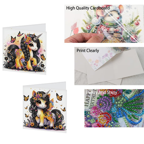 TDFERAN 6 Packs DIY Diamond Art Cards Unicorn Diamond Painting Cards Holiday Card Making Kit Diamond Art Cards with Envelopes Diamond Painting Greeting Cards for Holiday Birthday Thanksgiving Day TDFERAN