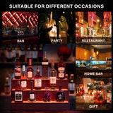 Cubehom LED Lighted Liquor Bottle Display Shelf, 24 Inch Bar Display Shelf with App & Remote Control 3 Tier for Home Bar, Party, Walnut Cubehom
