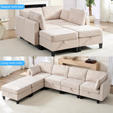 Mjkone 109" Width Modular U Shaped Sofa Couch with Storage, Convertible Sectional Couches for Living Room Sets Furniture with Reversible Chaise, 4 Seat Sofa Couch with Ottomans for Home Office, Beige Mjkone