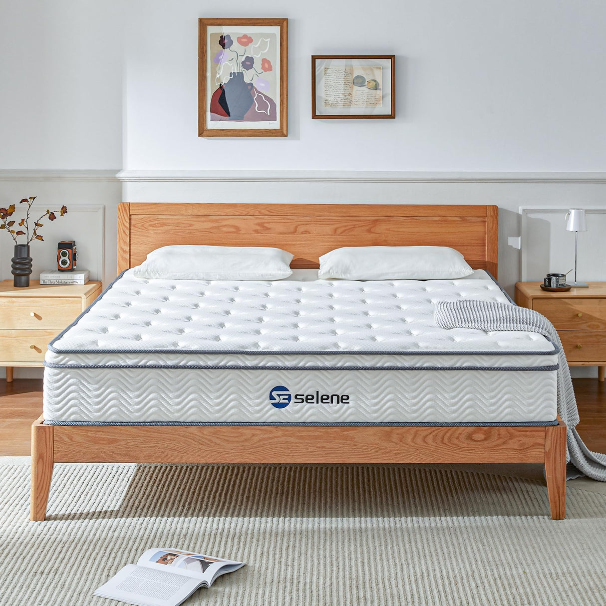 Selene Bedding Queen Mattress, 10 Inch Mattress Queen Size with Pocket Spring and Memory Foam for Pressure Relief, Motion Isolation, Edge Support, Medium Firm Mattress in a Box, CertiPUR-US, White Selene Bedding