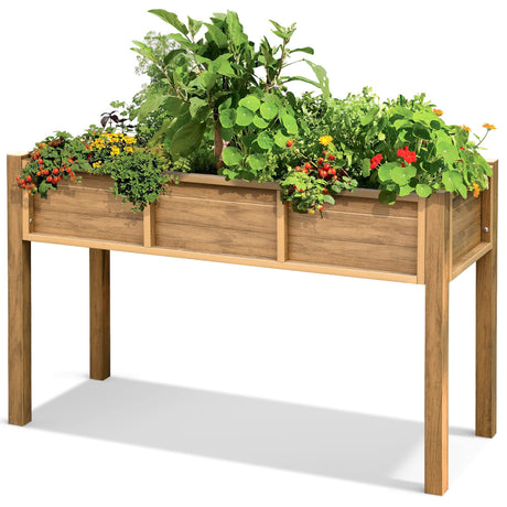 DWVO 48x18x30in Raised Garden Bed, Poly Wood Planter Box Stand,Weather Resistant Planter Box with Legs, Elevated Garden Bed for Backyard, Patio, Balcony, Brown DWVO