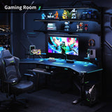 Klobel 72" Standing Gaming Desk with Dual Motor, Wing-Shaped Computer Desk with Full Coverage Mouse Pad, Electric Height Adjustable Standing Desk with RGB LED Lights and Slot Design Shelves Klobel