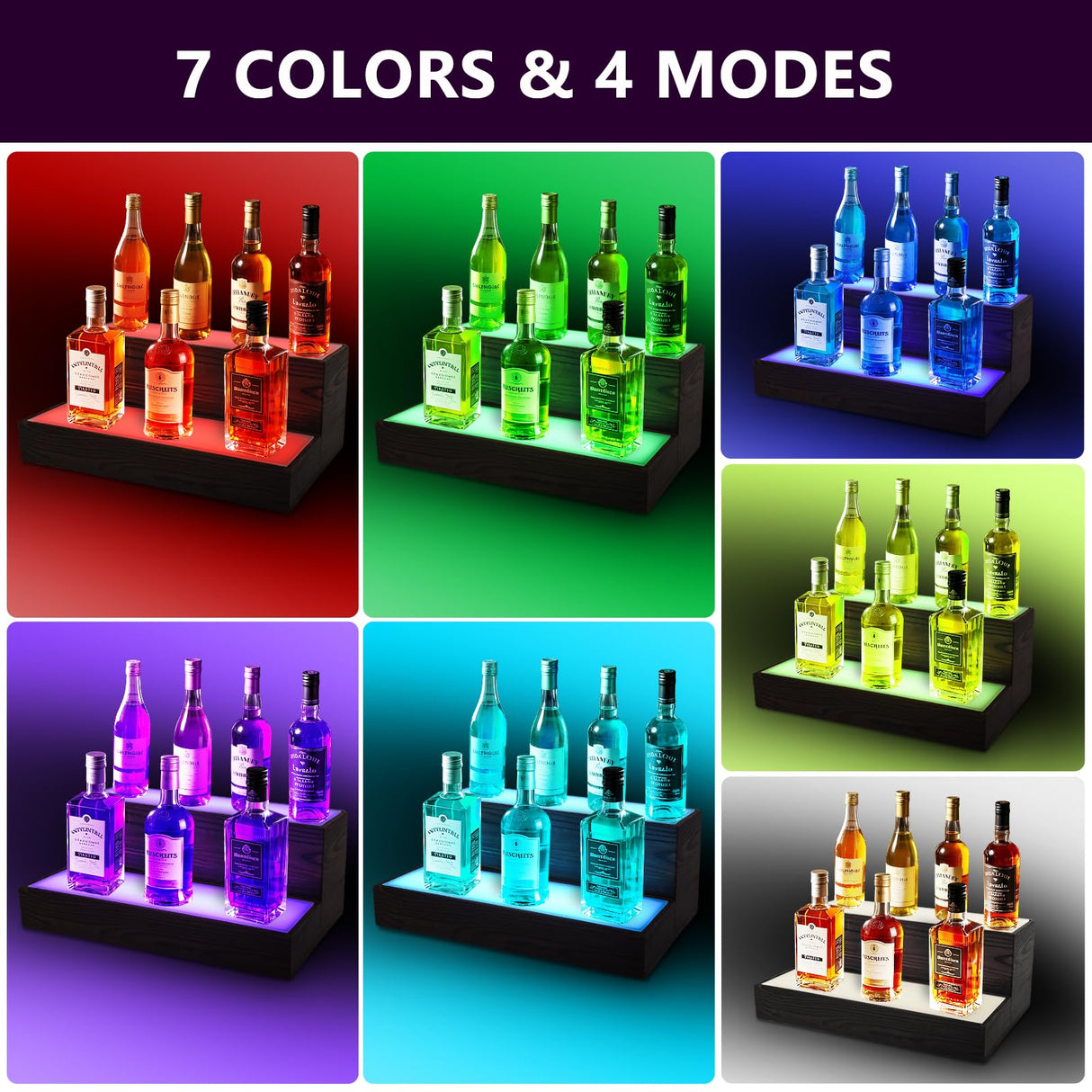 Wine Rack with LED Light Liquor Bottle Display Shelf Wall Mounted, 2 Tier Acrylic Illuminated Bar Bottle Display Floating Shelf for Home Commercial Bar Party BEARUT