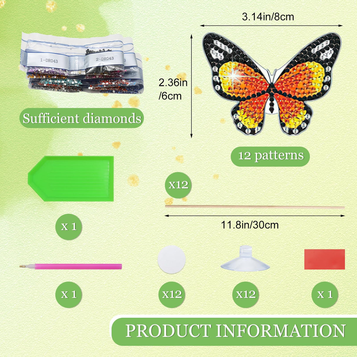 ZYNERY Butterfly Diamond Art Kit - 12 PCS Mini Art Craft Supplies for Adults - Garden Decor Painting ZYNERY