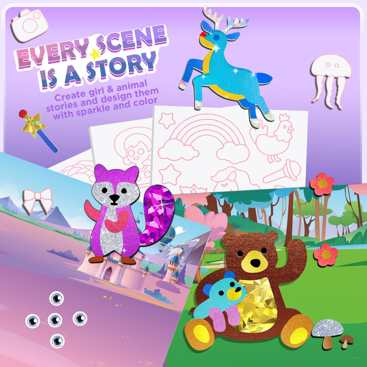 Arts and Crafts for Kids Ages 4-8, Art Craft Supplies Kits, DIY Creative Travel Toys Activity, Princess & Prince & Castle & Girl, Coloring Sticker Books, Easter Basket Stuffers, Gifts for Girls URMYWO