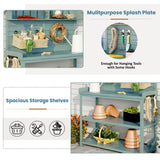 Potting Bench Table with 4 Storage Shelves and Side Hook, Polibi 65" Large Wooden Farmhouse Rustic Outdoor Patio Workstation, Garden Potting Bench with Splash Plate Polibi