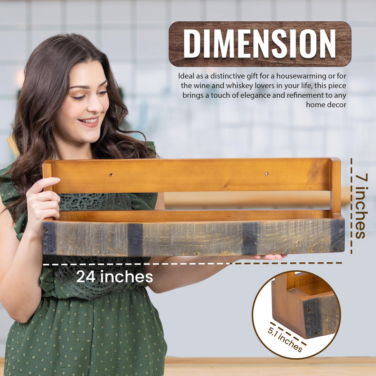 RELODECOR Whiskey & Wine Barrel Shelf - Rustic Wall-Mounted Wooden Rack for Liquor Bottles, Bourbon Display, Space-Saving Home Bar Storage, for Wine & Whiskey Enthusiasts RELODECOR