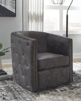 Signature Design by Ashley Brentlow Tufted Barrel Accent Swivel Chair, Distressed Black Signature Design by Ashley