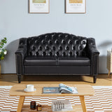 Chesterfield Loveseat, 55" Leather Love Seat Sofa, Comy Small Sofa Counch with Camelback for Small Spaces, Mid Century Modern 2 Deep Seats Couch for Apartment Living Room, Bedroom (PU-Loveseat, Black) SUJOUCRAFT