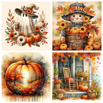 4 Pack Thanksgiving Diamond Art Kits for Adults Beginners,Scarecrow Ghost Fall Pumpkin Diamond Painting Kits for Adults,5D Full Drill DIY Diamond Dot Gem Art Kit Wall Home Decor Arts Craft 12X12 inch
