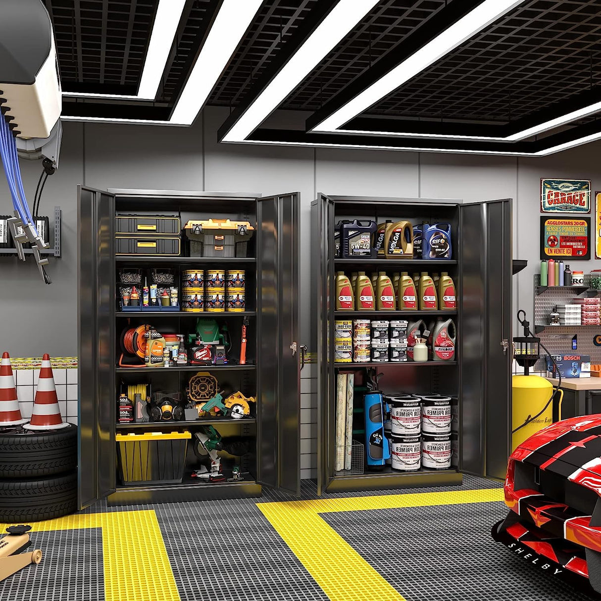 Pataku Garage Storage Cabinets, Black Metal Cabinet with Locking Doors and Shelves, 72.5"x 36"x18" Steel Tool Cabinet for Home Office, Basement, Pantry, File, Large Capacity… Pataku