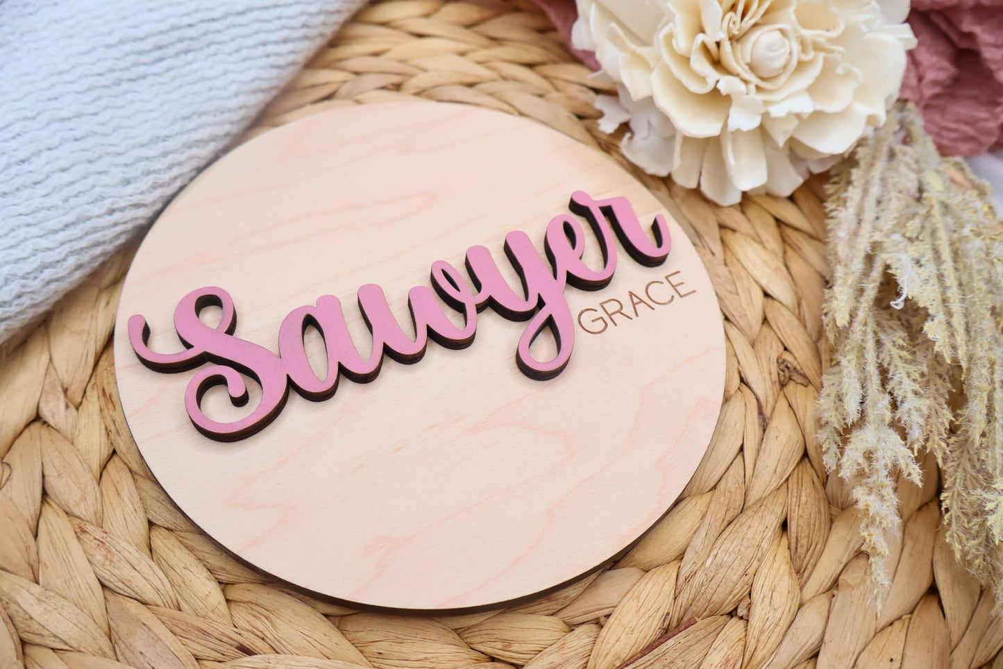 Custom Welcome New Baby Name Sign For Hospital, Personalized 3D Baby Name Announcement Sign with Birth Stats, Custom Newborn Baby Name Hospital Photo - WoodArtSupply