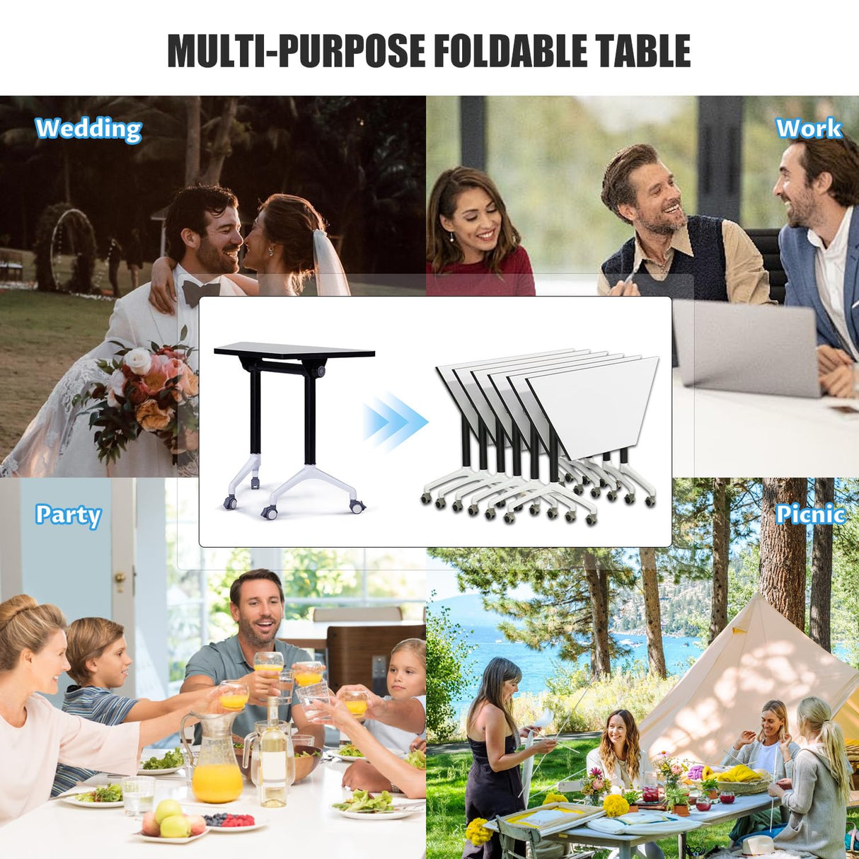 Folding Conference Table,Large Conference Meeting Table for 8 People,Modern Mobile Training Table with Wheels,Rolling Conference Room Tables with Metal Frame,Meeting Seminar Table 47.2x23.6x29.5in AFBZR