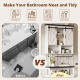 IRONCK Bathroom Wall Cabinet, Farmhouse Medicine Cabinet with Sliding Barn Door and LED Lights, Storage Cabinet Wall Mounted with Adjustable Shelves & Towel Bar for Bathroom, Kitchen, White IRONCK