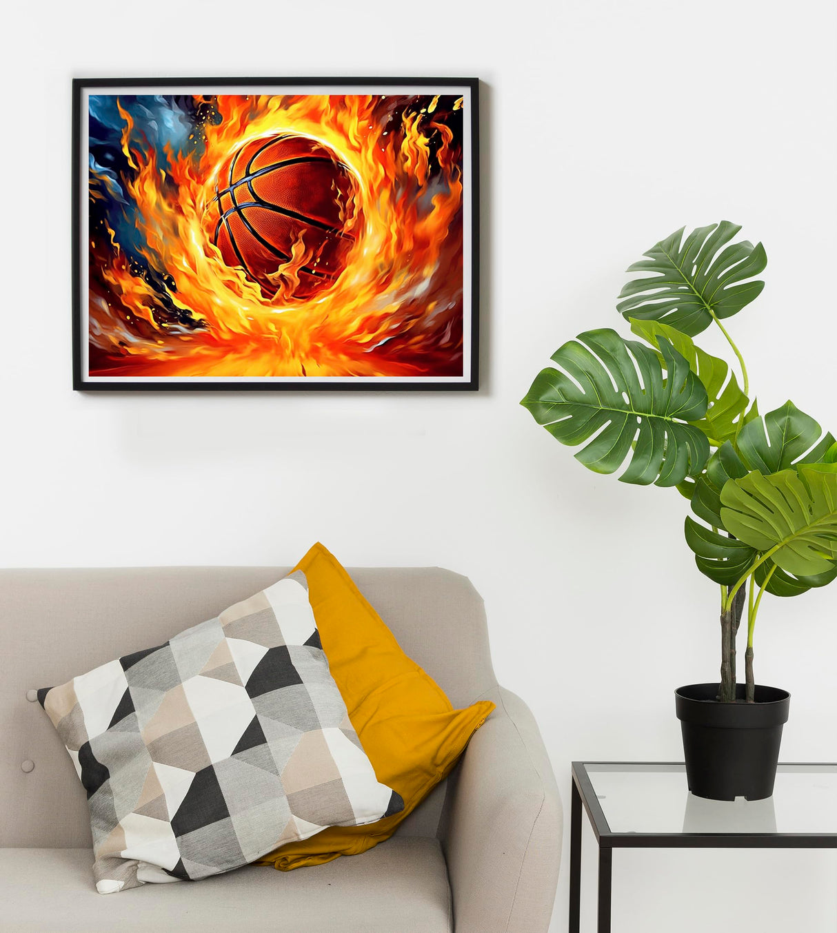 SKRYUIE Paint by Numbers Kit for Adults Beginner Basketball, Acrylic Fire Oil Painting by Numbers Kits with PaintBrushes Paintwork Art Crafts Canvas for Home Decor 16x20 inch SKRYUIE