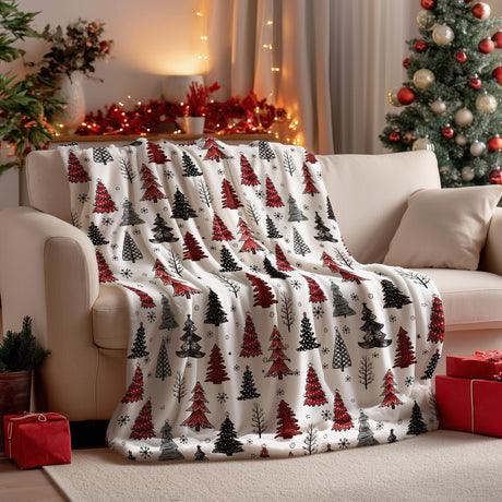 Horaldaily Christmas Flannel Blanket Throw, Christmas Trees Buffalo Plaid Dots Soft Fuzzy Plush Cozy Fleece Blankets for Couch Sofa Bed Lounging, Ideal Gifts for Kids Adults Wife Self, 50x60 Horaldaily