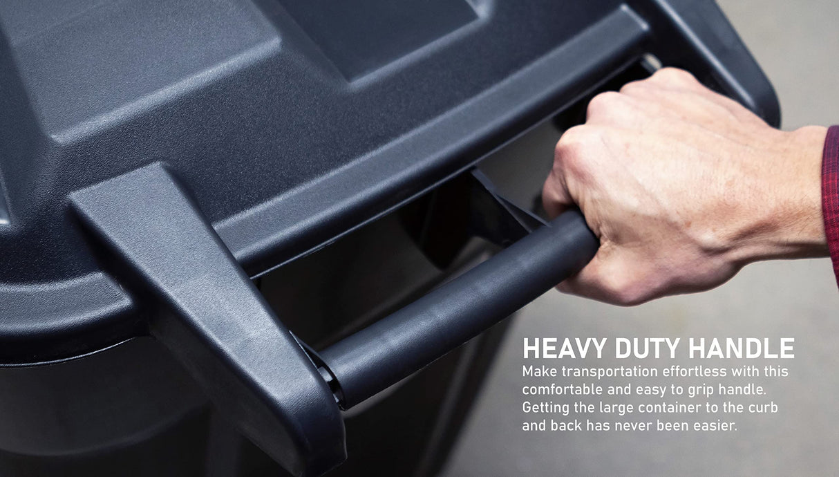 United Solutions 32 Gallon Wheeled Outdoor Garbage Can with Attached Snap Lock Lid and Heavy-Duty Handles, Black, Heavy-Duty Construction, Perfect Backyard, Deck, or Garage Trash Can, 2 Pack United Solutions