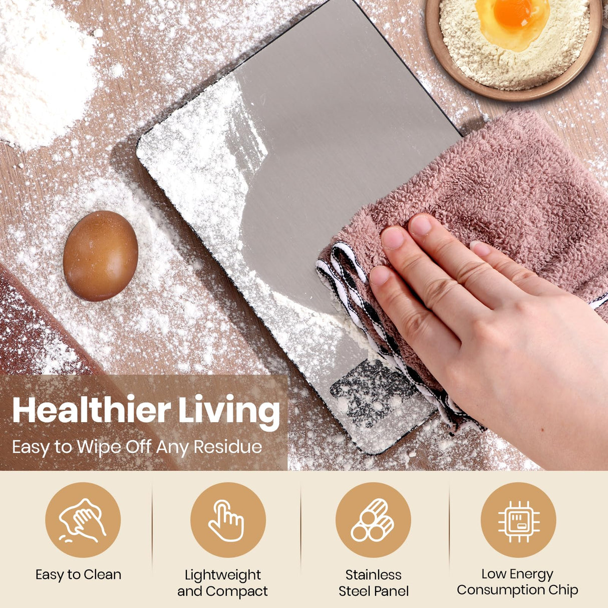 Yusshn Digital Kitchen Scale - Precision Food Scale for Cooking & Baking (1g/0.05oz Accuracy) - Waterproof Stainless Steel with LCD Display, Batteries Included - Weight in Grams & oz (Ash Silver) Yusshn