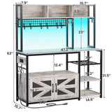 Itaar 47.2 Inch Bakers Rack with Power Outlet, Microwave Stand with Storage, Farmhouse Coffee Bar Cabinet Station with Wine Rack, Iron Mesh and 8-S Hooks, Vintage White Itaar