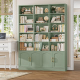 FACBOTALL 82.3" Triple Wide Bookshelf, 7-Tier Tall Bookcase with 15-Cube Open Bookshelf & 4 Doors, Large Bookshelf with Storage Cabinet, Modern Bookshelf for Living Room, Office, Study Room, Green FACBOTALL