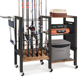 3-Tier Fishing Rod Holder, Garage Fishing Rod Rack, Fishing Rod Organizer for 12 Rods, Space Saving Fishing Pole Storage System for Garage Boat RV Basement, with Wheels Hooks and Storage Bag COLCUT