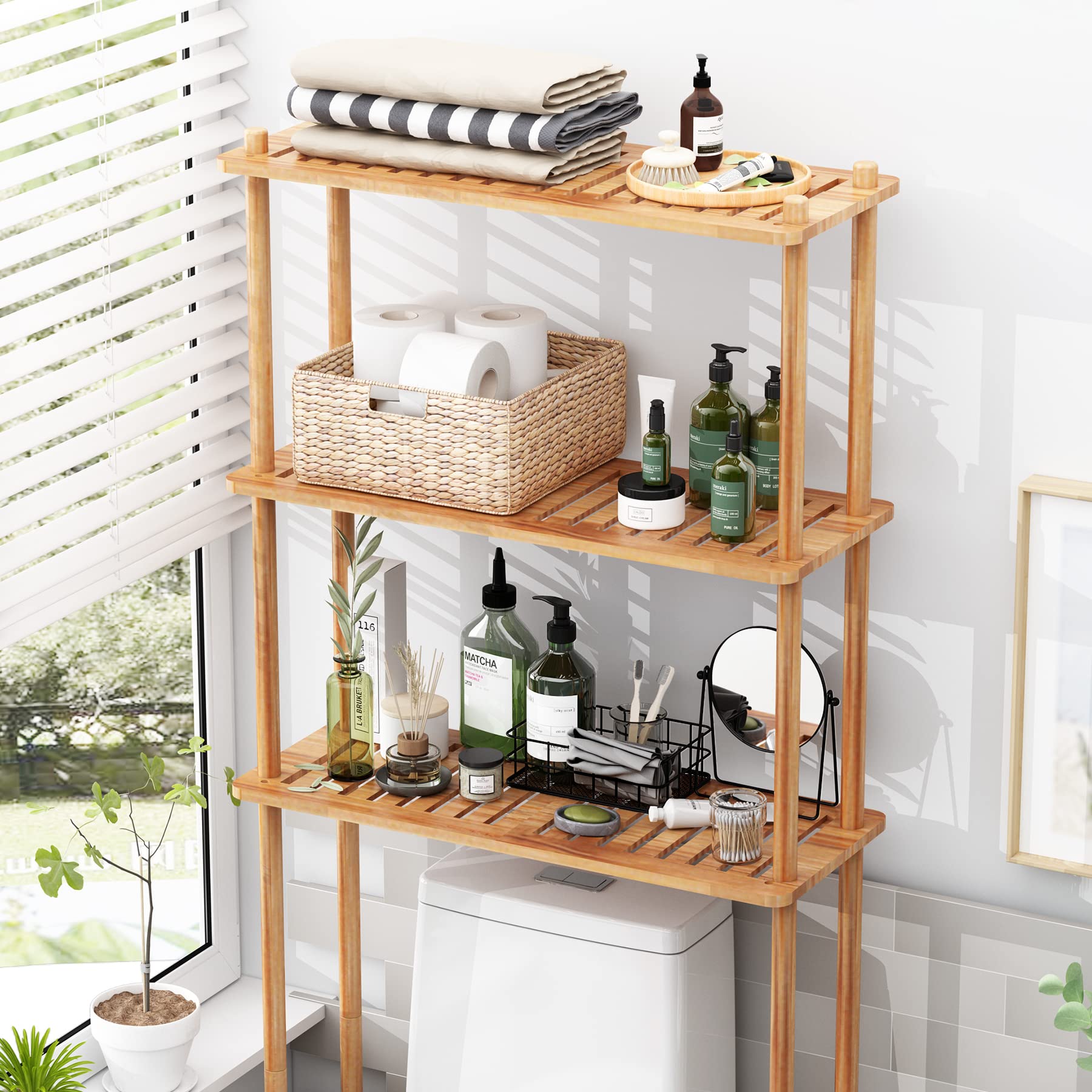 3-Tier Over The factory Toilet Storage Bamboo Over Toilet Shelf Bathroom Storage Organiz