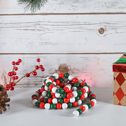 Ornativity Red and Green Garland - Rustic Christmas Wooden Farmhouse Xmas Decor Country Wood Beaded Home and Holiday Garland Tree Decorations Boho Strand of Beads 10 Feet