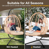 ZENPETIO Heated Hanging Egg Chair with Stand & Leg Rest, Rattan Wicker Swing Chair with UV Resistant Cushion and Pillow, for Indoor Outdoor Bedroom Patio Hanging Basket Chair 370lbs Capacity, Brown ZENPETIO