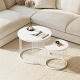 Garden 4 you Nesting Coffee Table, 23.6" Round Coffee Table Set of 2, Wooden Nesting Table with Metal Frame, Ceter Tables for Living Room Bedroom Balcony, White Garden 4 you