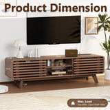 Royal Windsor Modern TV Stand for Living Room, Media Console Cabinet with Socket, Large Entertainment Center with Storage, TV Table with Slatted Sliding Doors and Open Shelves, Reddish Brown Royal Windsor
