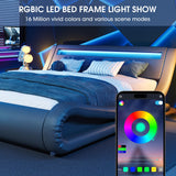 WEEWAY Modern Grey King Bed Frame with RGBW LED Lights and Adjustable Storage Headboard WEEWAY