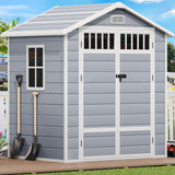 DWVO 6x4.4 FT Resin Storage Shed with Fence-Style and Side Windows, Lockable Door, and Vents for Garden, Backyard, Patio, Lawn, Gray DWVO
