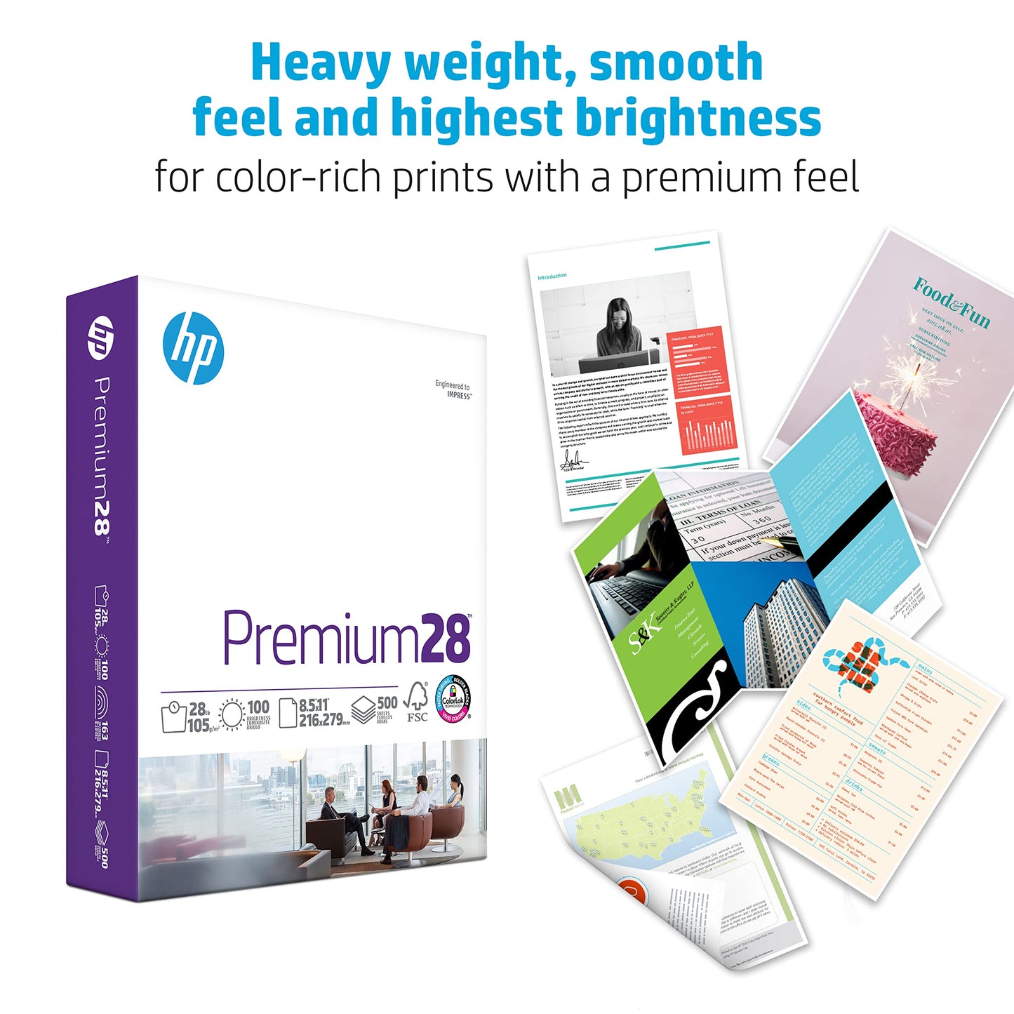 HP Printer Paper | 8.5 x 11 Paper | Premium 28 lb | 1 Ream - 500 Sheets | 100 Bright | Made in USA - FSC Certified | 205200R