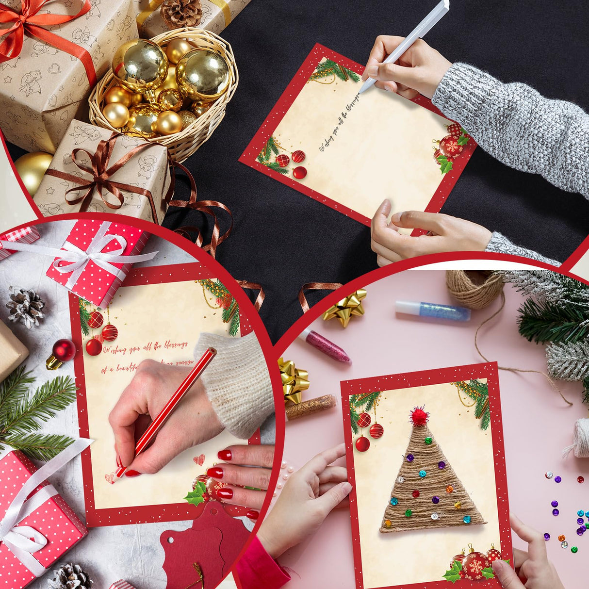 Weekgrat 80 Sets Christmas Stationery Paper with Envelopes 8.5 x 11 Inch Christmas Holiday Paper Envelopes for Holiday Events Notes Invitation Office Weekgrat