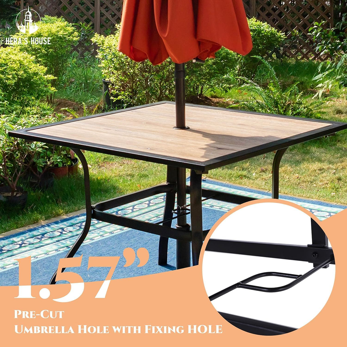 HERA'S HOUSE Outdoor Dining Set 5 Piece Patio Table and Chairs Set, 4 x Textilene Dining Chair, 37" Square Wood Look Dining Table, for Lawn Garden Backyard Deck (Blue Chair x 4, 37" Square Table) HERA'S HOUSE