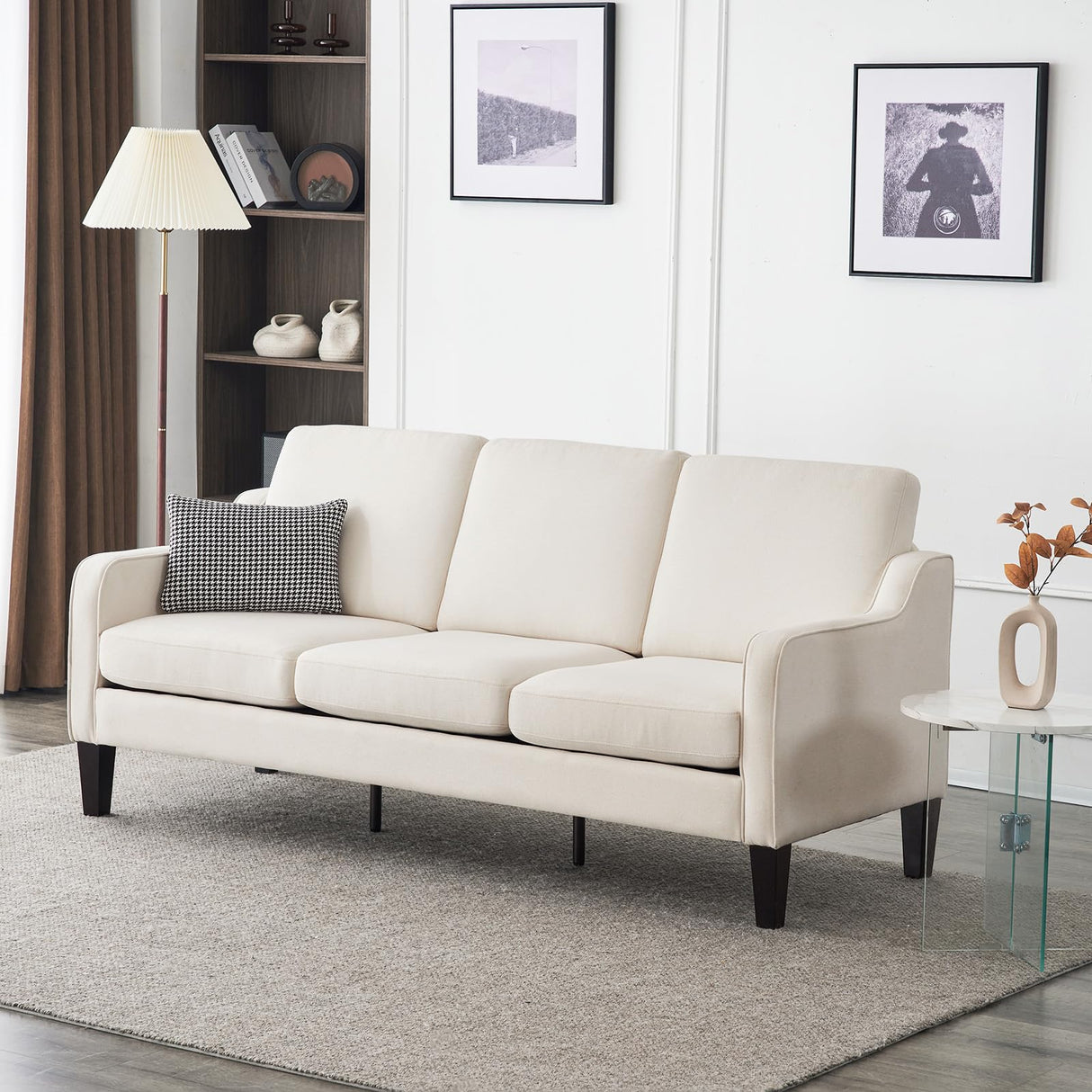 VINGLI Small Couch Sofa 71" Comfy Couches for Living Room Beige 3 Seat Sofa Couch Mid Century Modern Sofa Furniture Couches with Scooped Arms for Small Spaces, Bedroom, Apartment, Studio VINGLI