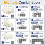 KOBY HOME 38“ Modular Sectional Sofa Convertible Cube Thick Couch Seat Set, Combine L-Shaped U-Shaped, Free Assembly, Space-Saving for Living Room, Fabric Chenille Beige White (Only Armless) KOBY HOME