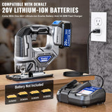 Cordless Jigsaw Tool Compatible with Dewalt 20V Battery, Variable Speed, LED Light, 0°-45° Bevel Cuts, 3-Position Orbital Action, Brushless Motor for Straight Curve Circle Cutting Ecarke