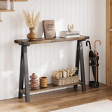 GAOMON Farmhouse Console Table, 43.3" Entryway Table with Storage, 2 Tier Sofa Table with Metal Frame and MDF, Behind Couch Table for Living Room, Hallway, Entryway-Rustic Brown GAOMON