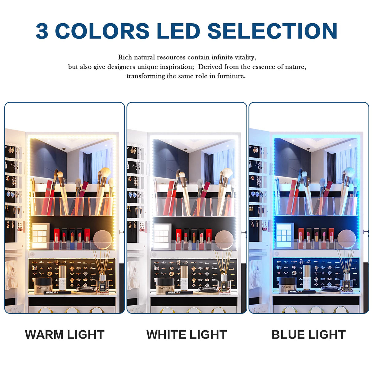 jajov 47.2" LED Jewelry Cabinet Armoire, Standing Mirror with Jewelry Storage, Jewelry Organizer Armoire with Full Length Mirror, Lockable Jewelry Mirror Cabinet (White) jajov