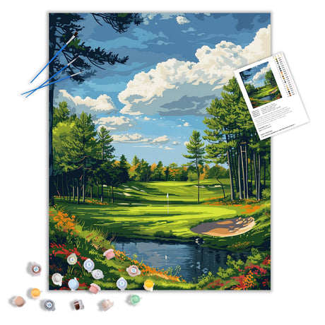 ARNLRDYA Golf Course Paint by Number Kits for Adults, Forest Grassland Landscape Paint by Numbers for Beginner, Lake and Blue Sky Acrylic Paint Oil Painting Gift Unframe for Home Decor(16×20inches) ARNLRDYA