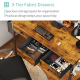 Lufeiya 40 Inch Desk with Drawers for Bedroom - 39 Inch Home Office Desks with 3 Fabric Storage Drawer and Pocket, Study Writing Table Rustic Computer Desk, Vintage Brown Lufeiya