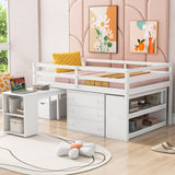 Full Size Low Loft Bed with Storage and Rolling Desk by Harper & Bright Designs Harper & Bright Designs