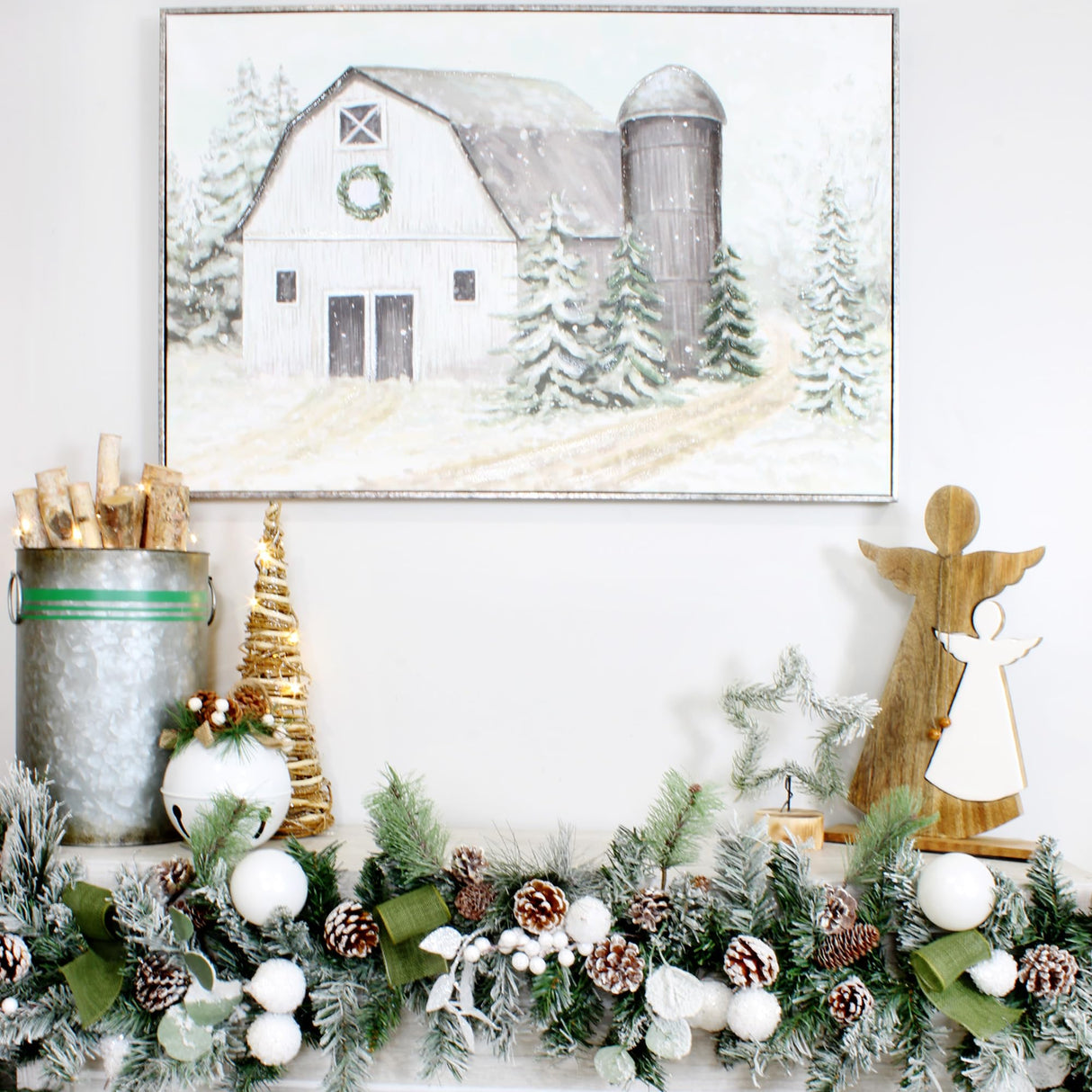 AuldHome Wood Enamel Nesting Angel Statue; Primitive Farmhouse Christmas Decor Figurine AuldHome Design