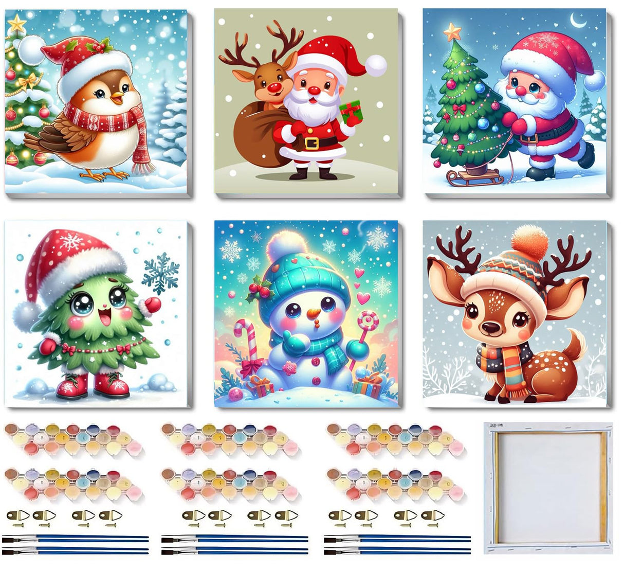 6 Pack Christmas Framed Paint by Numbers for Adults, Easy Acrylic Cartoon Painting by Number Kits on Canvas, Christmas Painting by Numbers Kits, Adults' Paint-by-Number Kits for Home Wall Decor 8x8in SYDYLH