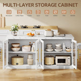 Homiflex Kitchen Island with Storage, 57" W Large Island Table with Seating/LED Light for Dining Room, Kitchen Carts on Wheels Breakfast Bar Table w/Power Outlet, White Homiflex