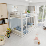 QSOSTNS Twin Over Twin Bunk Bed, Metal Low Profile Bunkbed with Side Ladder, Heavy-Duty Sturdy Metal, Noise Reduced, Safety Guardrail, No Box Spring Needed (White) QSOSTNS