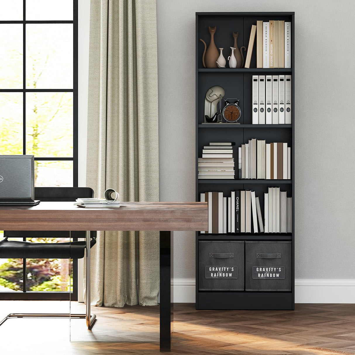 IRONMIX Metal Open Bookcase, 5-Tier Bookshelf with Adjustable Shelves, Black Bookshelf for Small Places, 70" 87 Tall Book Shelf, Curio Cabint Display Case for Home Office, Library, Living Room IRONMIX